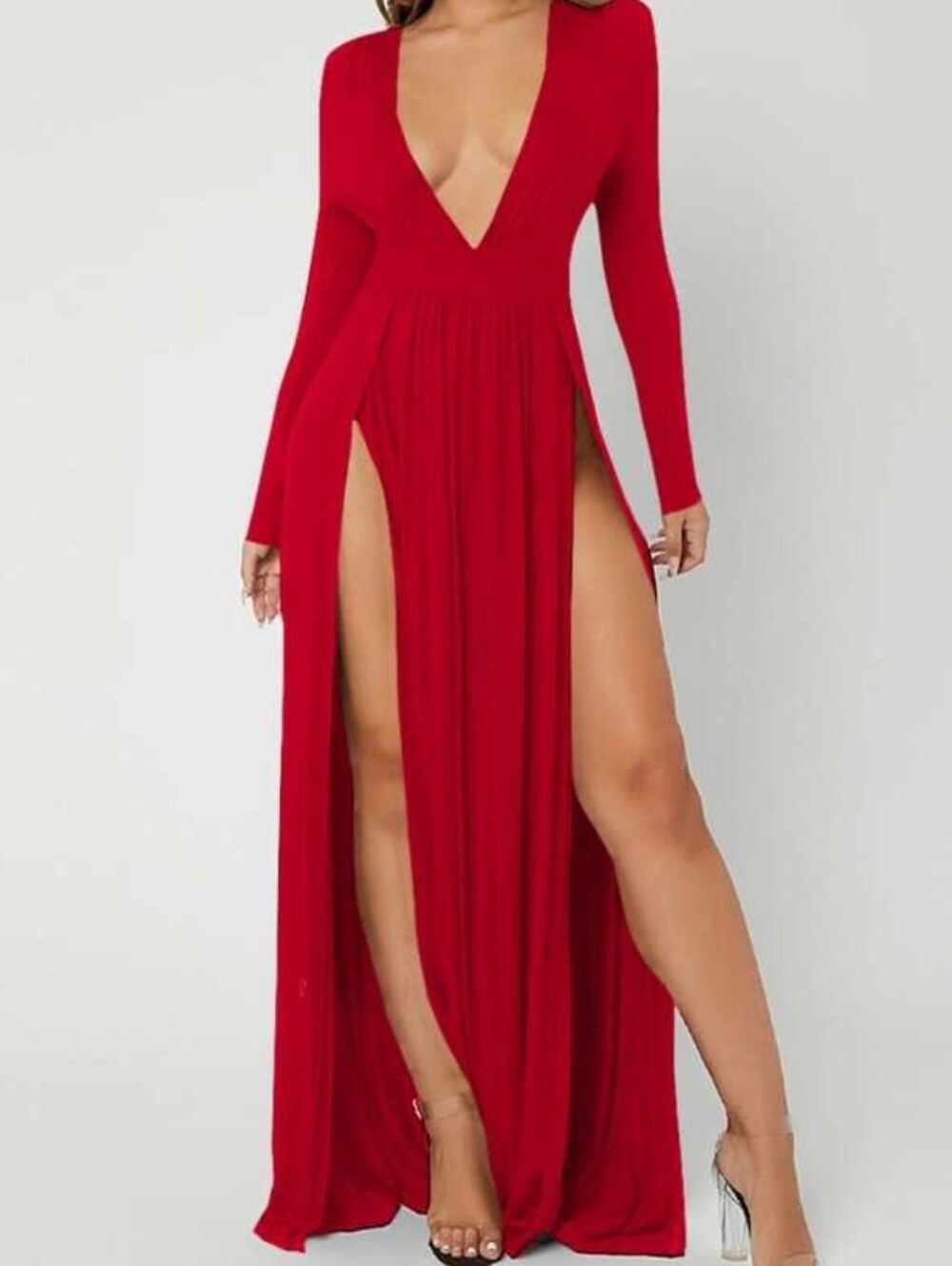 Vibrant Red Double Split Maxi Dress